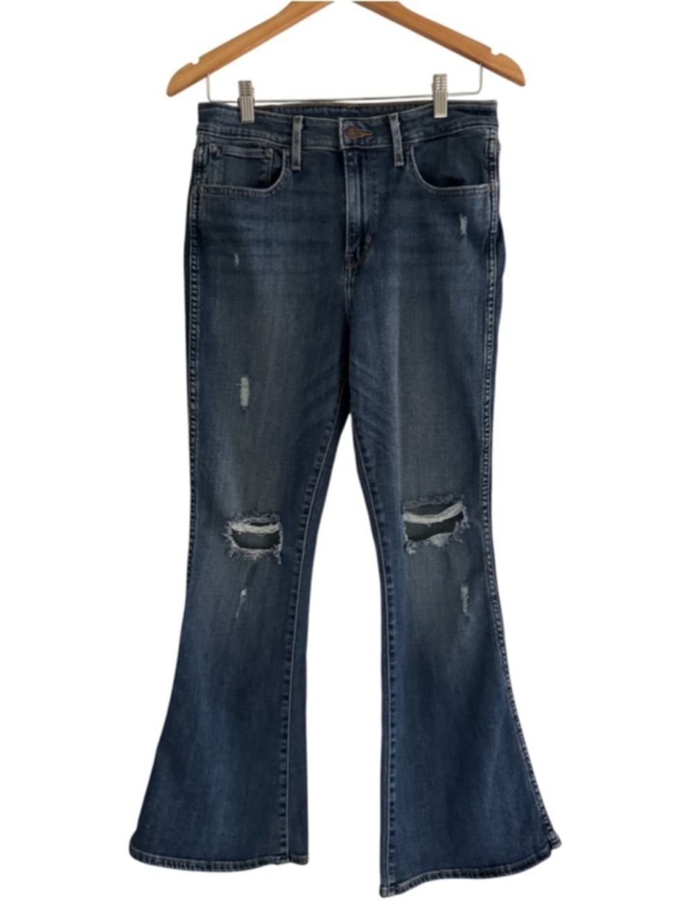 y2k levi’s flare jeans high rise distressed medium wash